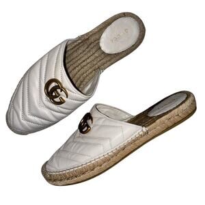 Gucci Quilted White Marmont Espadrille Mules Size 38